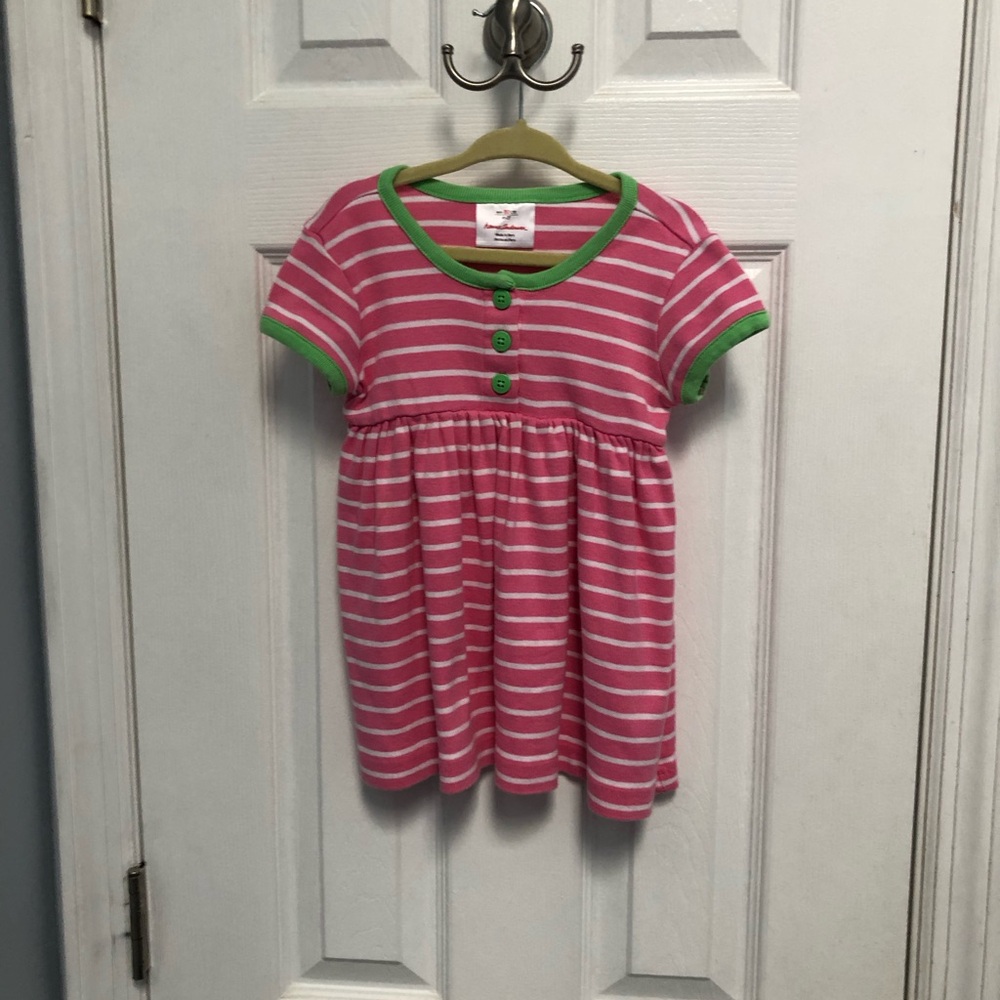 Hanna Andersson Striped Dress Girls Pink White Short Sleeve Cotton Size 2T
